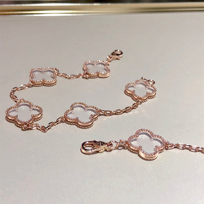 [⭐JeweliWhal]CLOVER 5 MOTIF ROCK CRYSTAL BRACELET