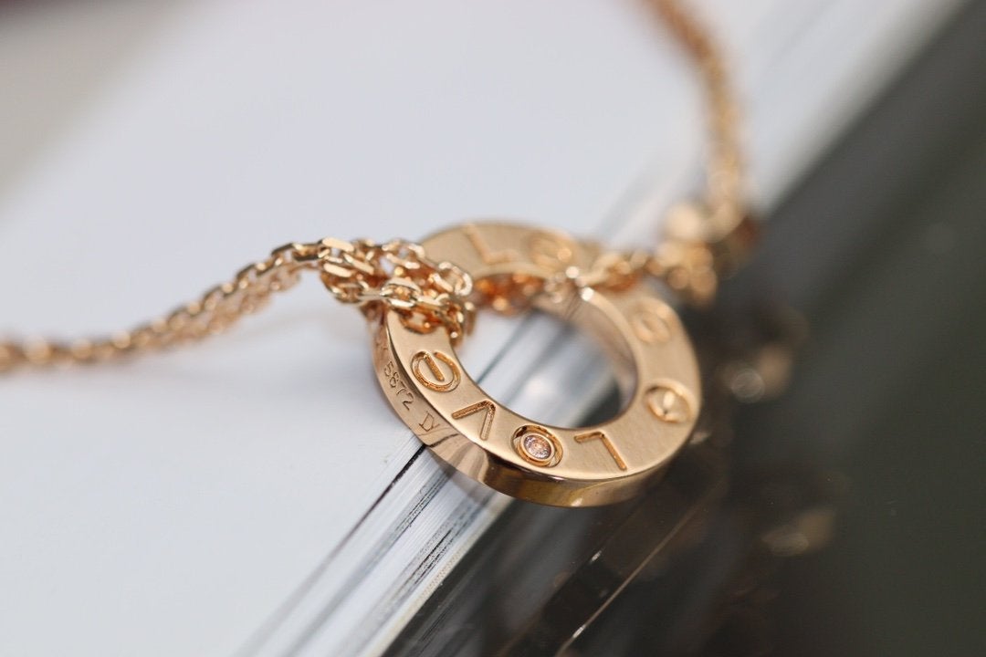 [⭐JeweliWhal]LOVE NECKLACE ADJUSTABLE ROSE GOLD 2 DIAMOND