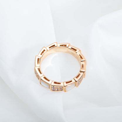 [⭐JeweliWhal]SERPENTI RING PINK GOLD MOP DIAMOND PAVED 4MM
