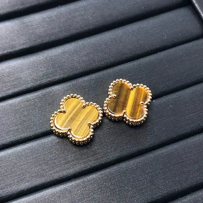 [⭐JeweliWhal]CLOVER MEDIUM 1 MOTIFS TIGER EYE EARRINGS
