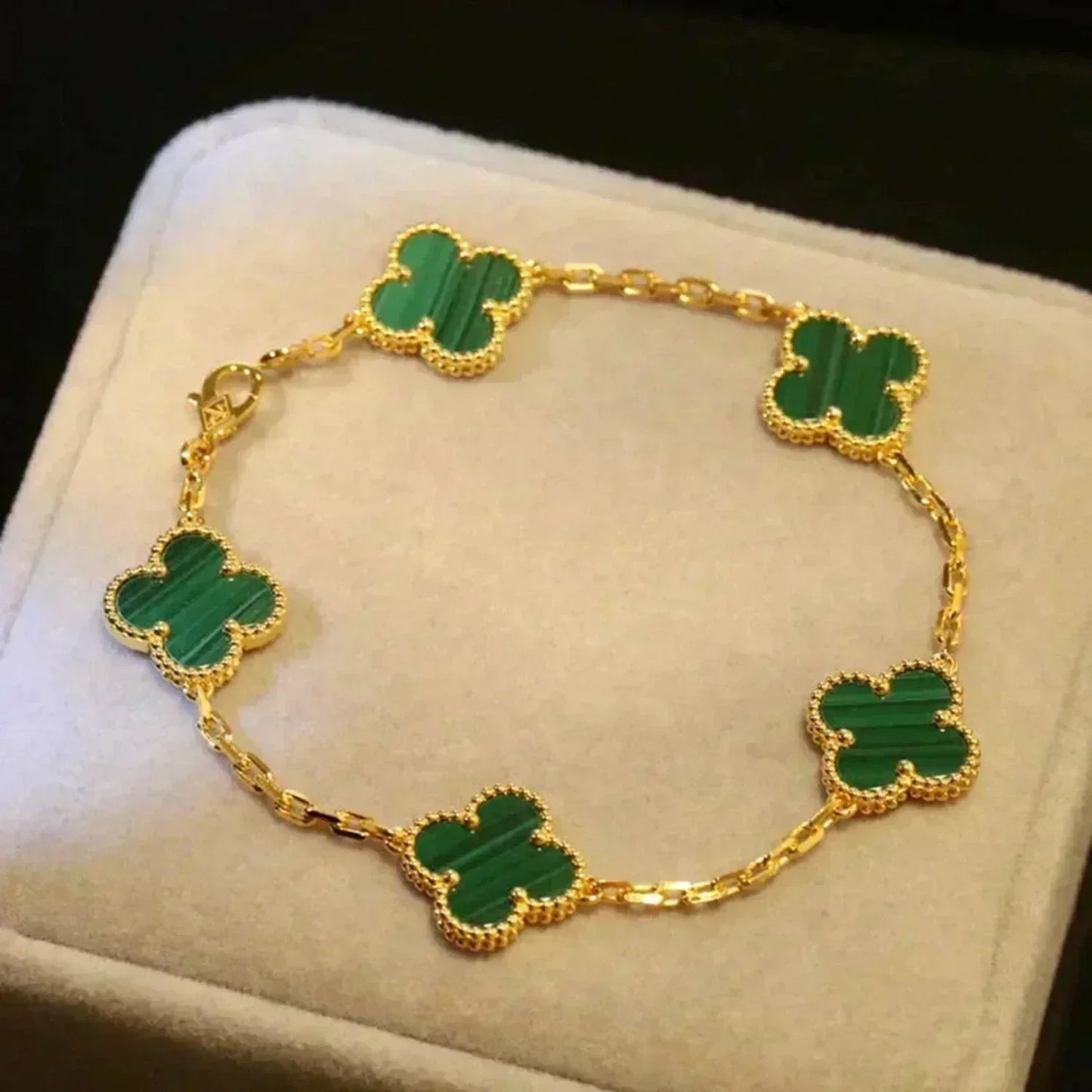 [⭐JeweliWhal] CLOVER 5 MOTIF MALACHITE BRACELET COLLECTION