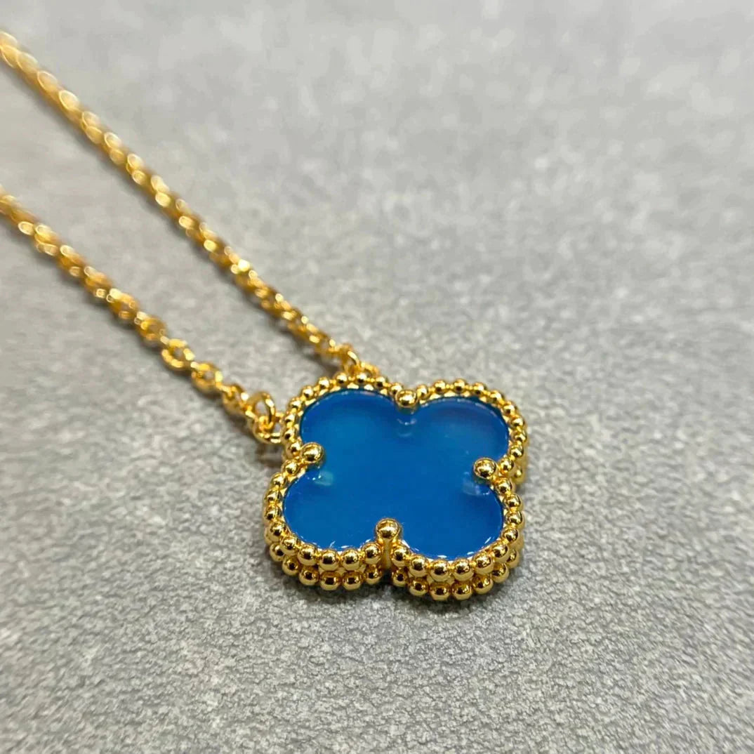 [⭐JeweliWhal]CLOVER 15MM BLUE AGATE NECKLACE