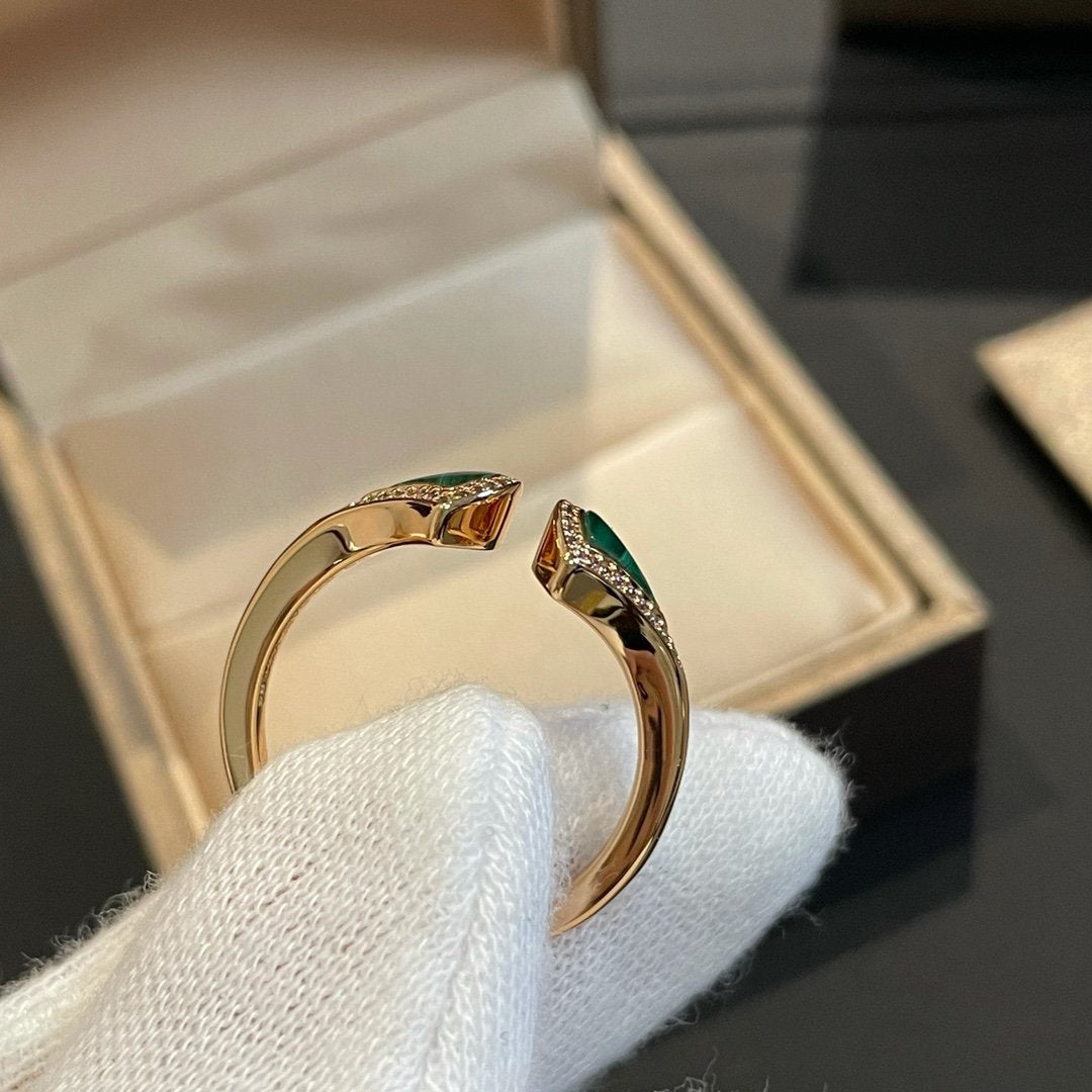 [⭐JeweliWhal]DREAM MALACHITE DIAMOND OPEN RING