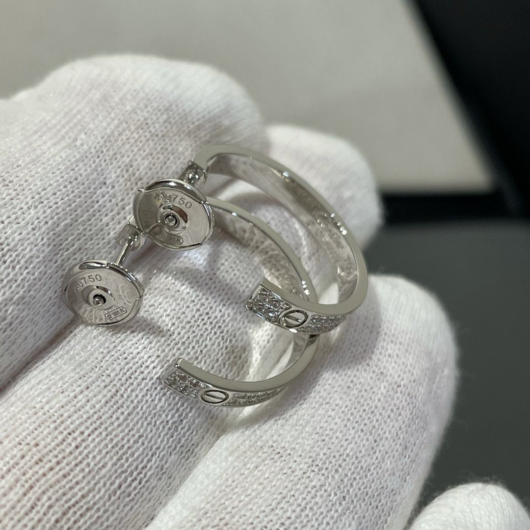 [⭐JeweliWhal]LOVE DIAMOND SILVER HOOP EARRINGS