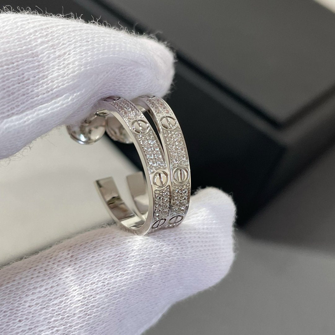 [⭐JeweliWhal]LOVE DIAMOND SILVER HOOP EARRINGS