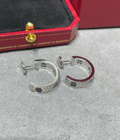 [⭐JeweliWhal]LOVE CERAMIC DIAMOND PAVED SILVER EARRINGS
