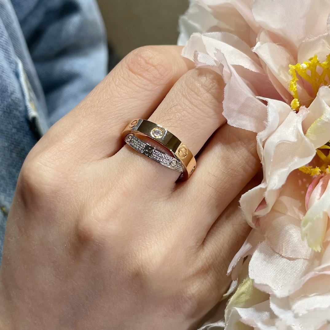 [⭐JeweliWhal]LOVE PINK GOLD SILVER DIAMOND DOUBLE RING
