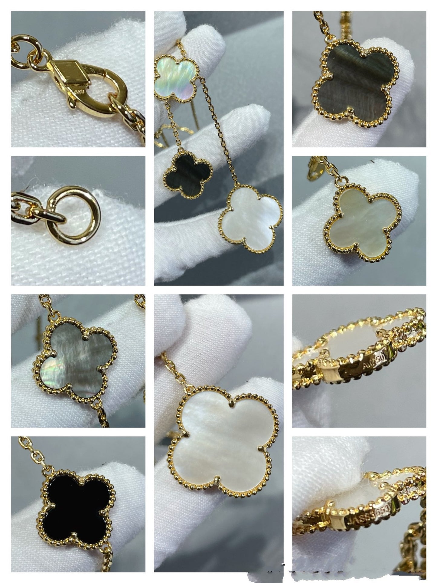 [⭐JeweliWhal]CLOVER 6 MOTIF MOP ONYX GOLD NECKLACE
