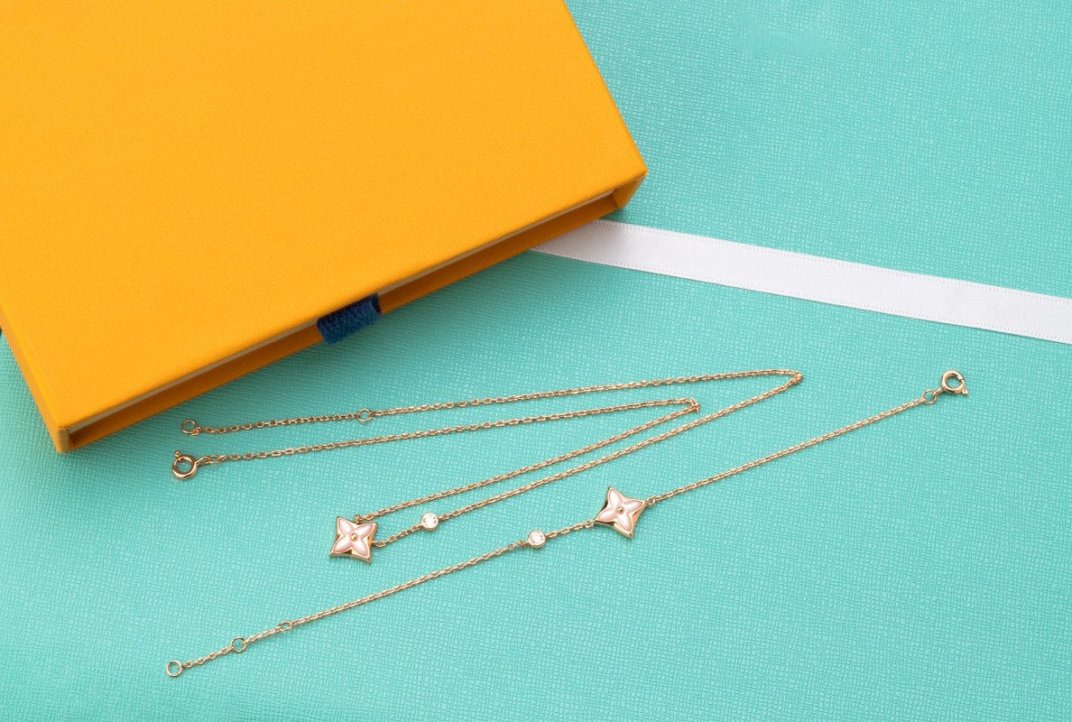 [⭐JeweliWhal]STAR PINK MOP 1 DIAMOND PINK GOLD NECKLACE