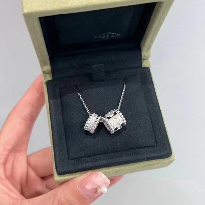[⭐JeweliWhal]PERLEE DOUBLE PENDANT SILVER DIAMOND NECKLACE