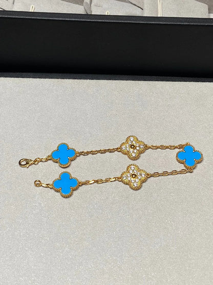 [⭐JeweliWhal] CLOVER 5 MOTIF BLUE AGATE BRACELET COLLECTION