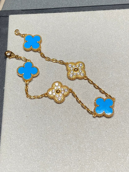[⭐JeweliWhal] CLOVER 5 MOTIF BLUE AGATE BRACELET COLLECTION
