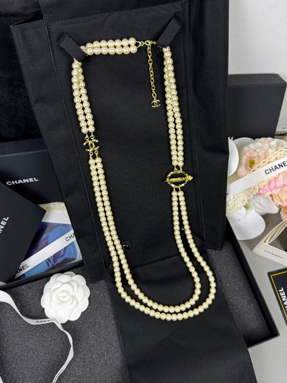 [⭐JeweliWhal]25K Pencil Double C Double-Layer Pearl Sweater Chain