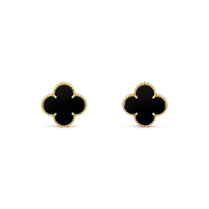 [⭐JeweliWhal]CLOVER MEDIUM 1 MOTIFS  ONYX STUD EARRINGS