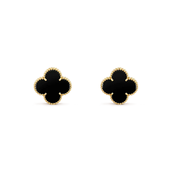 [⭐JeweliWhal]CLOVER MEDIUM 1 MOTIFS  ONYX STUD EARRINGS