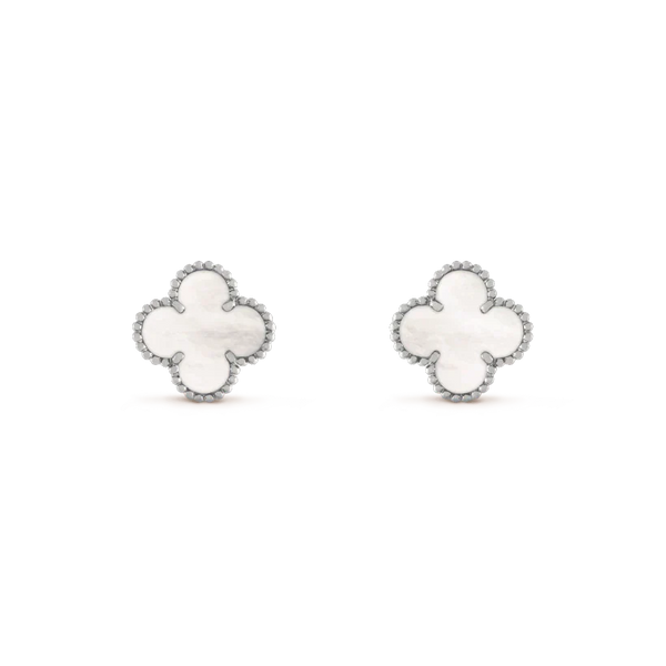 [⭐JeweliWhal]CLOVER MEDIUM 1 MOTIFS  WHITE MOP EARRINGS SILVER