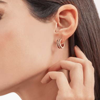 [⭐JeweliWhal]ZERO 1 ROCK PINK GOLD EARRINGS WITH STUDDED SPIRAL AND BLACK CERAMIC