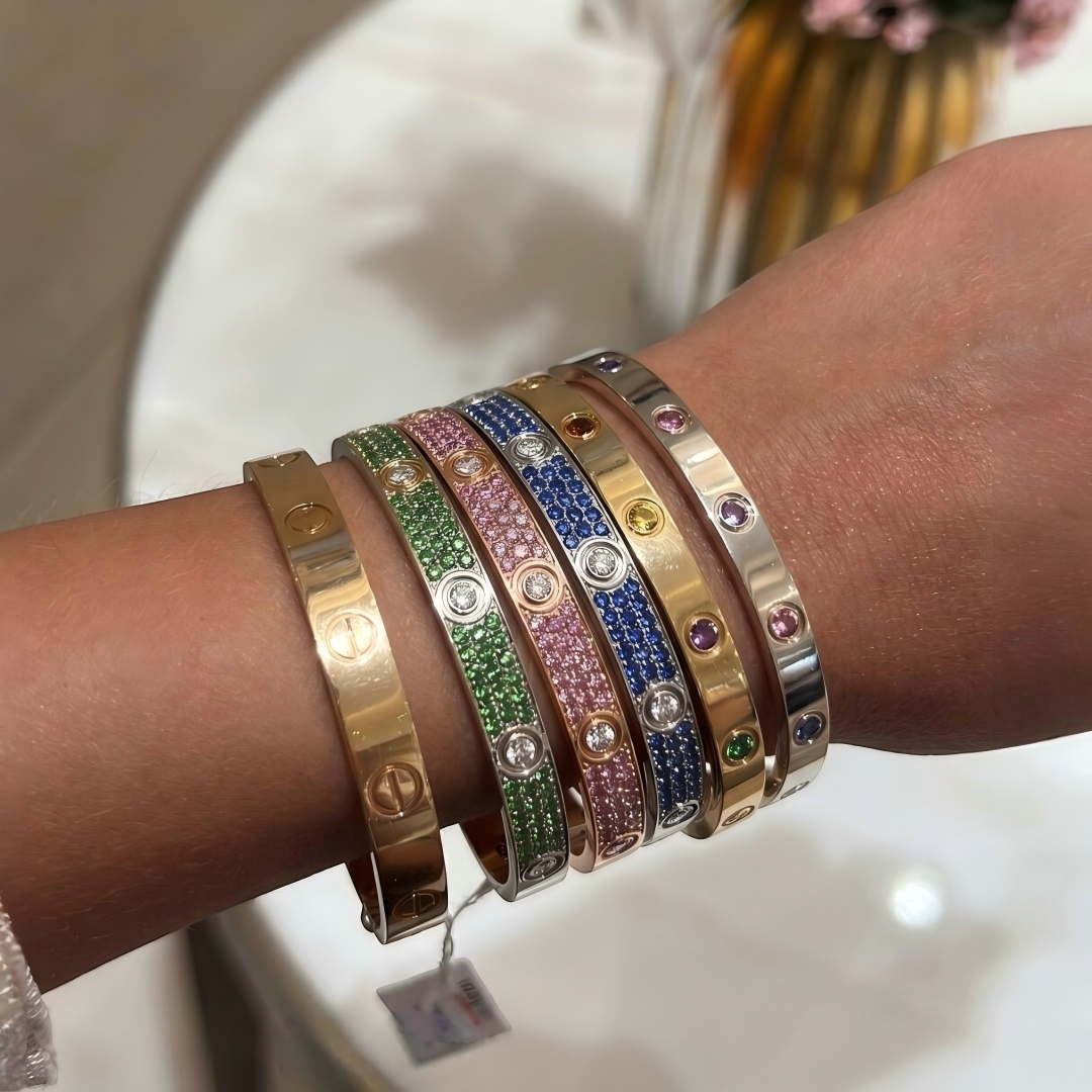 [⭐Jeweliwhal]2026 PAVE GEMSTONE LOVE BRACELET 6.1MM 10 DIAMONDS