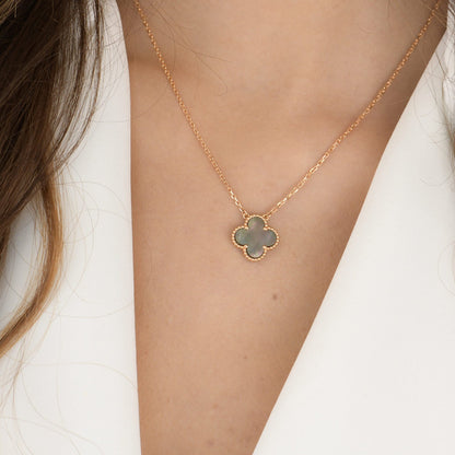 [⭐JeweliWhal]CLOVER 15MM  GRAY MOTHER OF PEARL NECKLACE