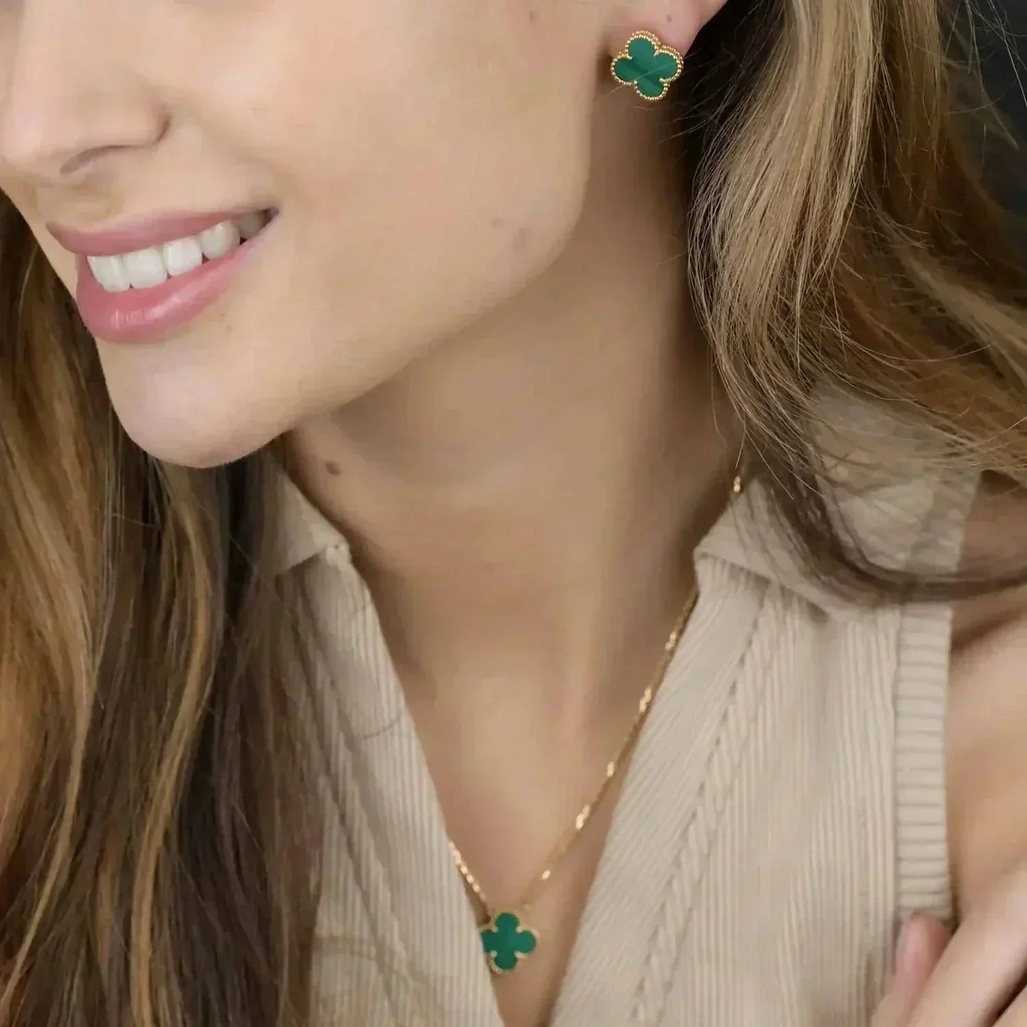 [⭐JeweliWhal]CLOVER MINI 9.5MM MALACHITE  EARRINGS