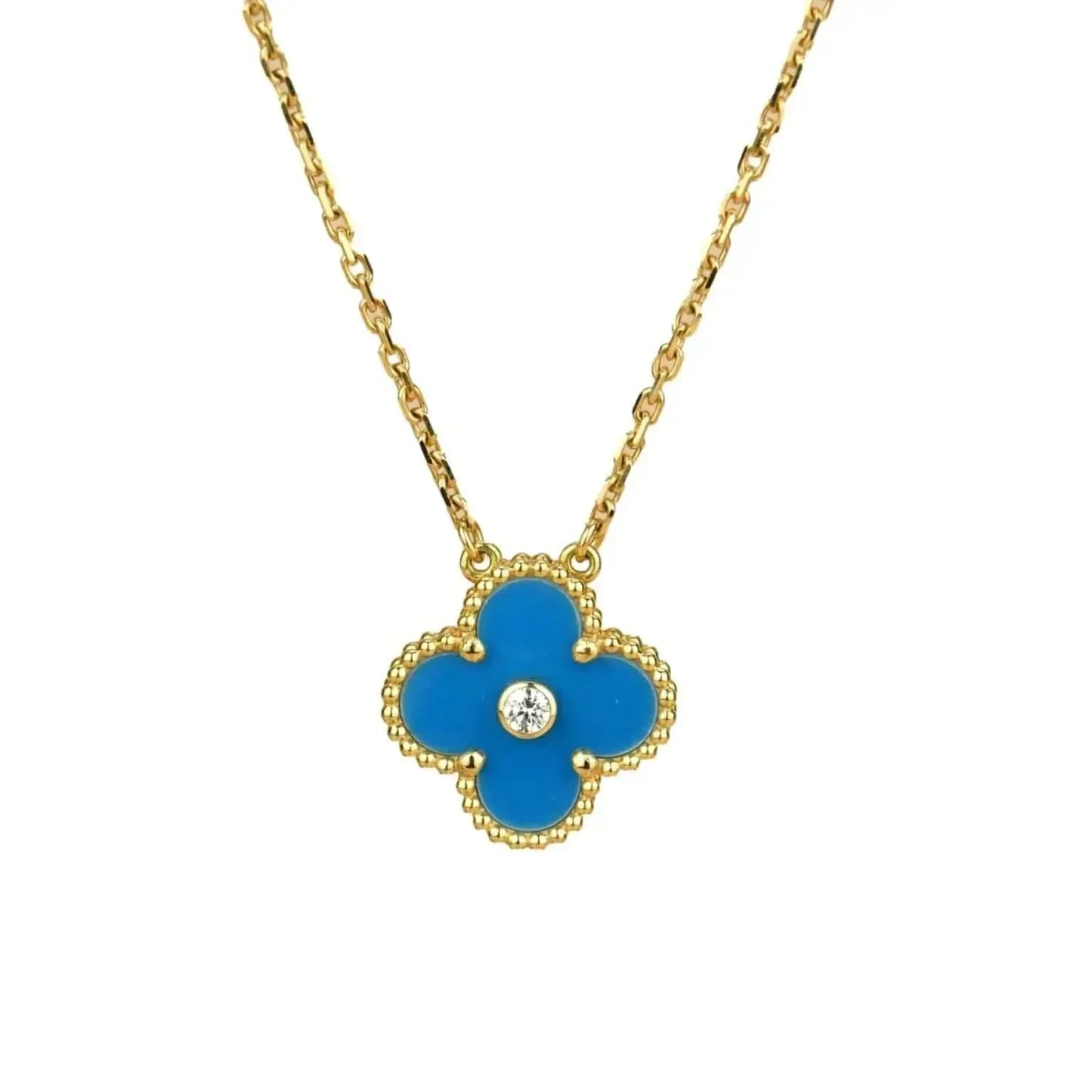 [⭐JeweliWhal]CLOVER 15MM DIAMOND AND BLUE AGATE NECKLACE