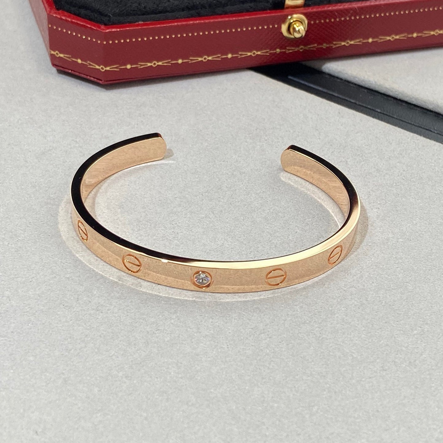 [⭐JeweliWhal]LOVE BRACELET 6.1MM 1 DIAMOND OPEN CUFF