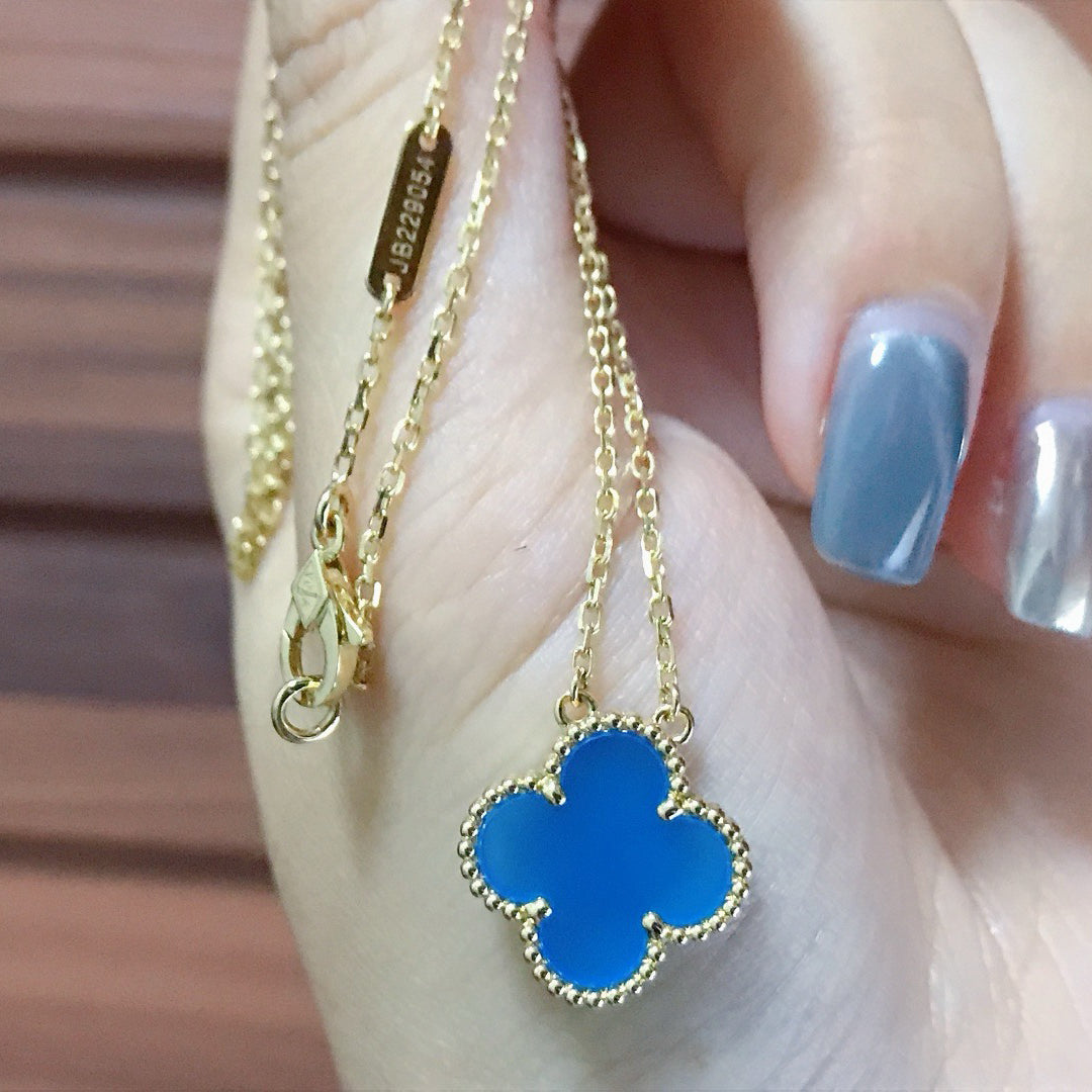 [⭐JeweliWhal]CLOVER 15MM BLUE AGATE NECKLACE