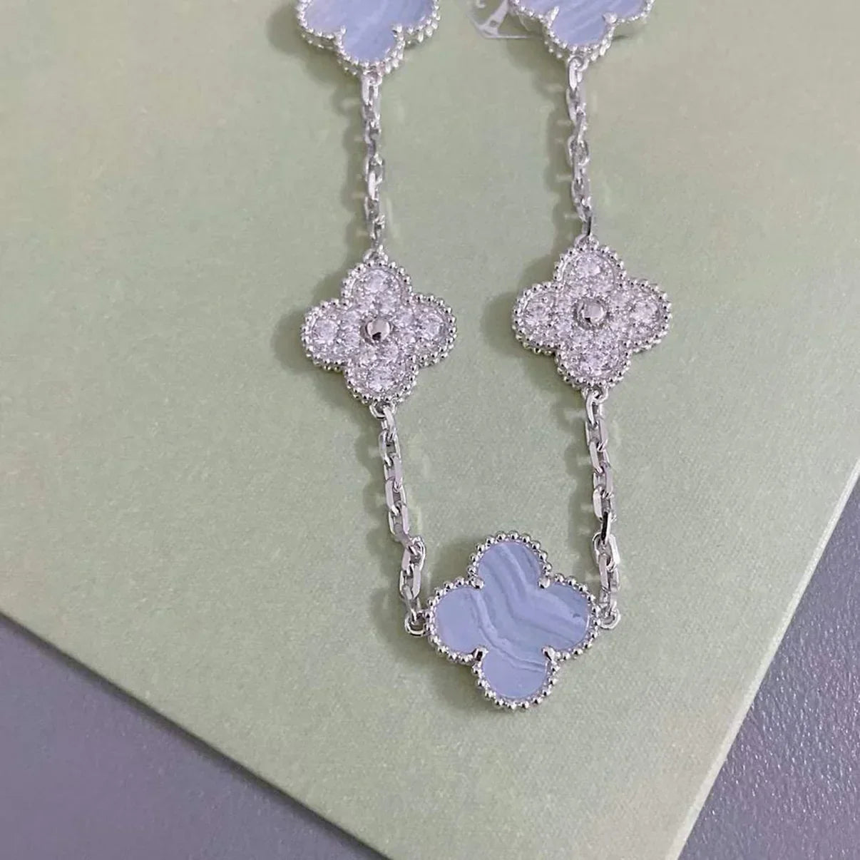 [⭐JeweliWhal] CLOVER 5 MOTIF PURPLE CHALCEDONY BRACELET COLLECTION