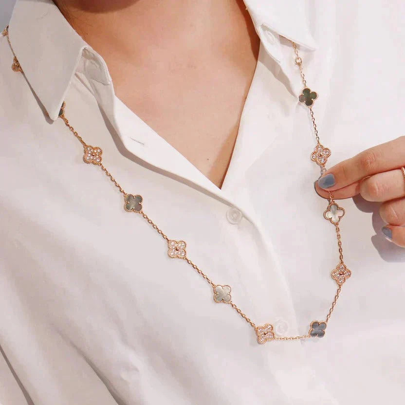 [⭐JeweliWhal]CLOVER 20 MOTIFS DARK MOP DIAMOND  NECKLACE