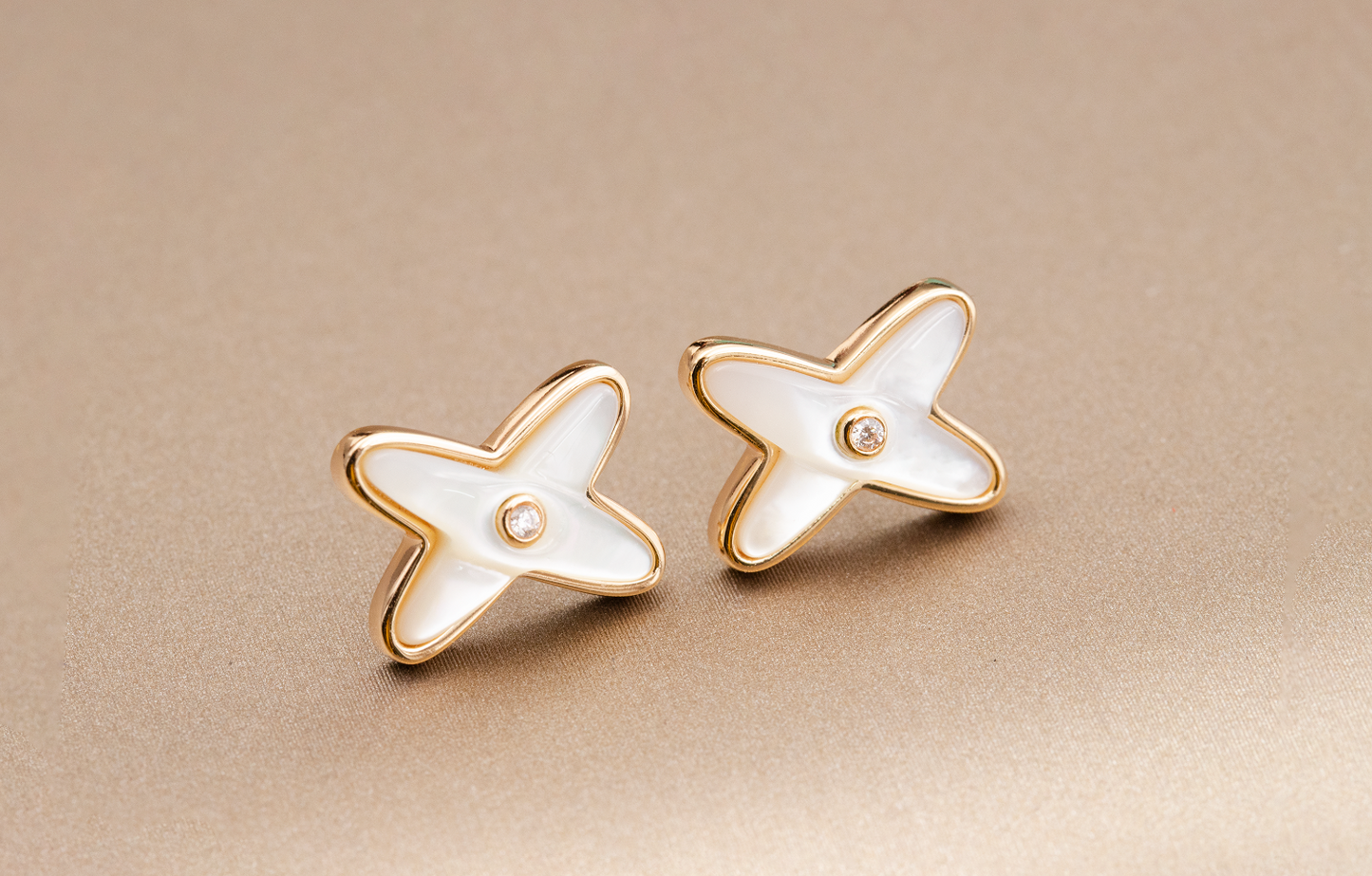 [⭐JeweliWhal]JEUX DE WHITE MOP ROSE GOLD DIAMOND EARRINGS