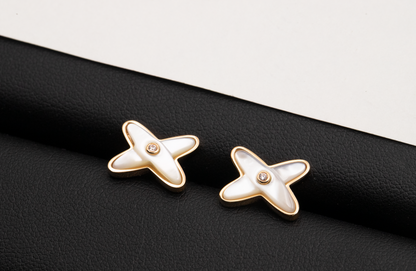 [⭐JeweliWhal]JEUX DE WHITE MOP ROSE GOLD DIAMOND EARRINGS