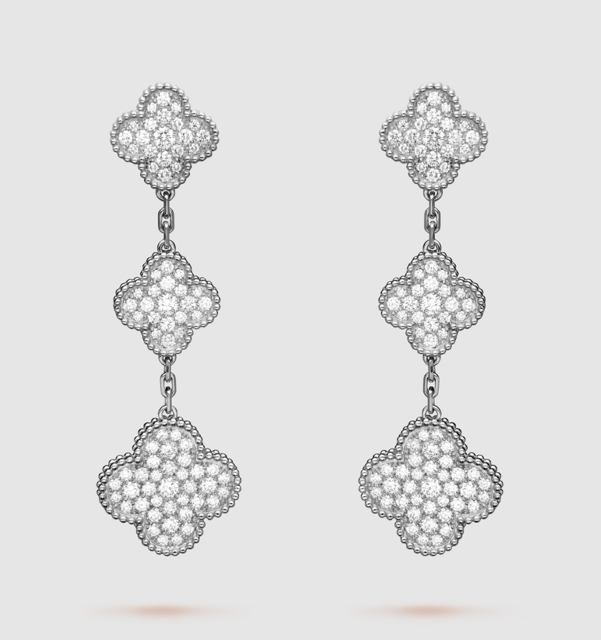 [⭐JeweliWhal]CLOVER 3 MOTIF DIAMOND SILVER DROP EARRINGS