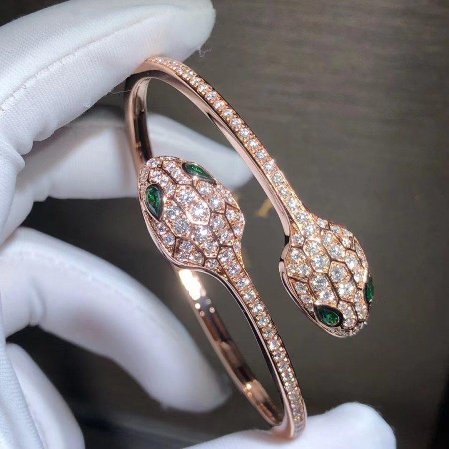 [⭐JeweliWhal]SERPENTI BRACELET PINK GOLD MALACHITE DIAMOND DOUBLE SNAKE