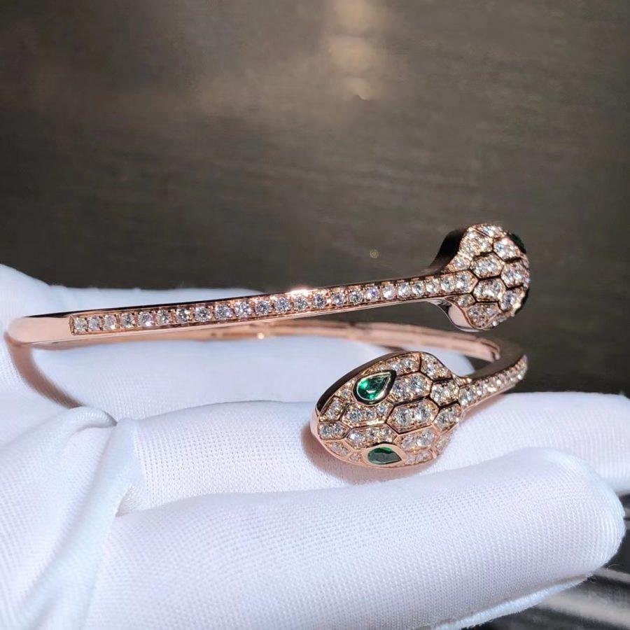 [⭐JeweliWhal]SERPENTI BRACELET PINK GOLD MALACHITE DIAMOND DOUBLE SNAKE