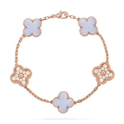 [⭐JeweliWhal] CLOVER 5 MOTIF PURPLE CHALCEDONY BRACELET COLLECTION