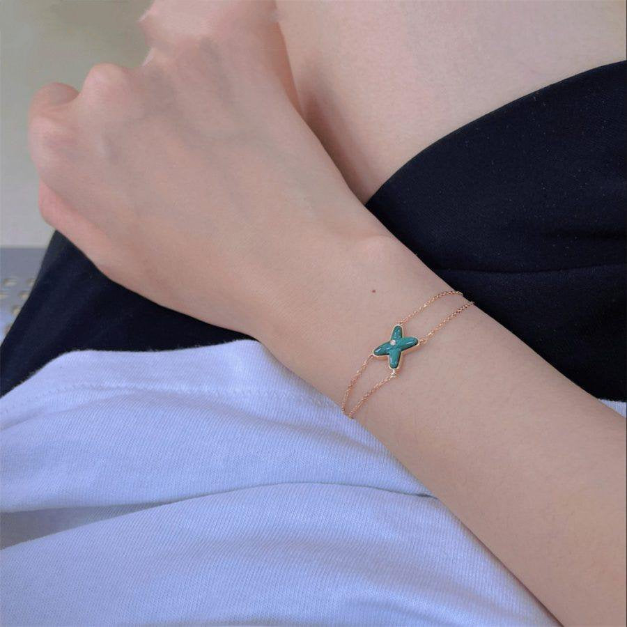 [⭐JeweliWhal]JEUX BRACELET MALACHITE PINK GOLD 1 DIAMOND