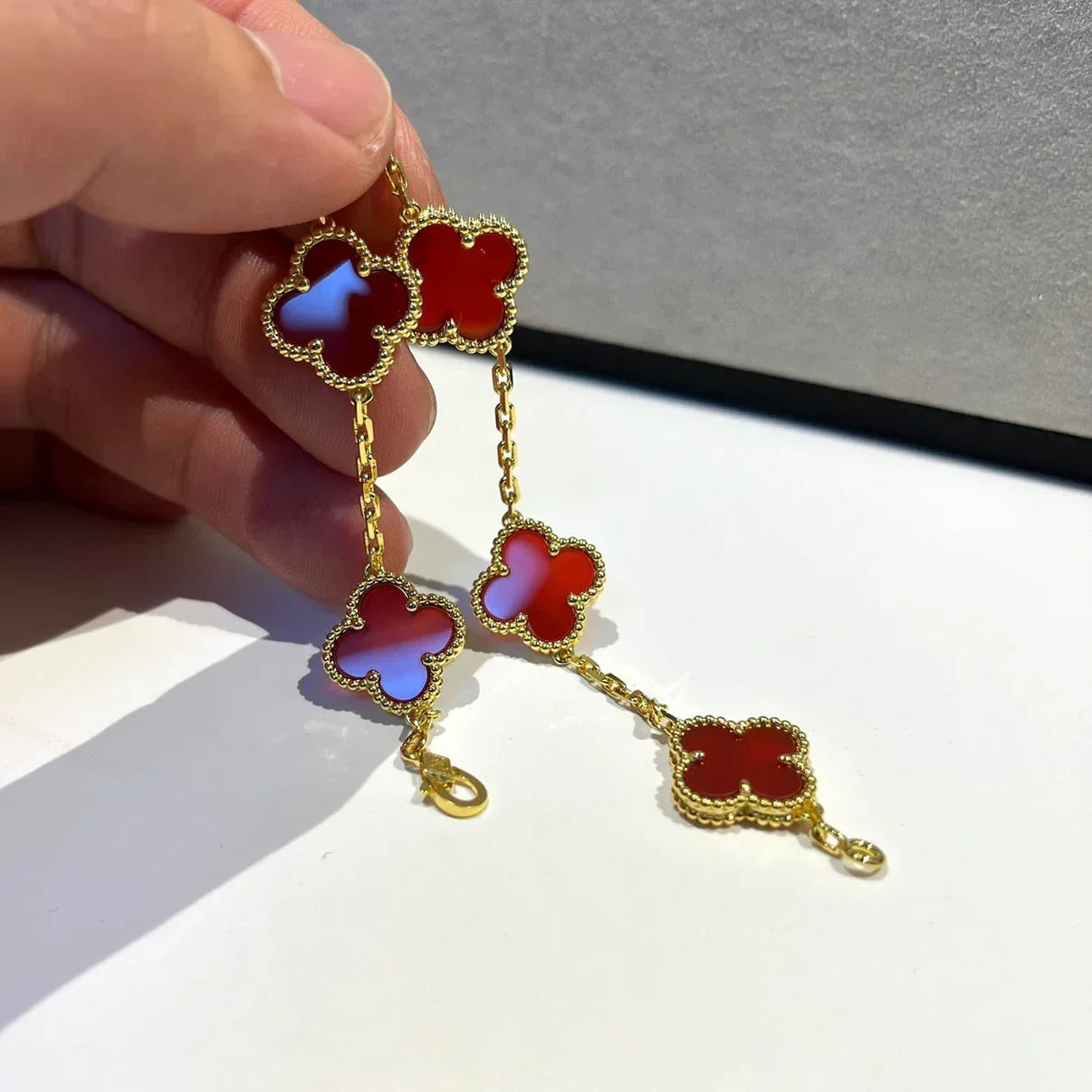 [⭐JeweliWhal] CLOVER 5 MOTIF RED CORNELIAN BRACELET COLLECTION