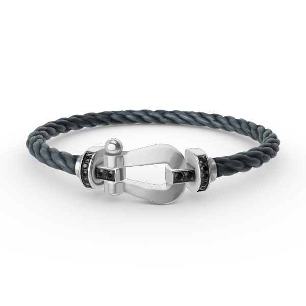 [⭐JeweliWhal]FORCE LARGE HORSESHOE BLACK DIAMOND BRACELET SILVER