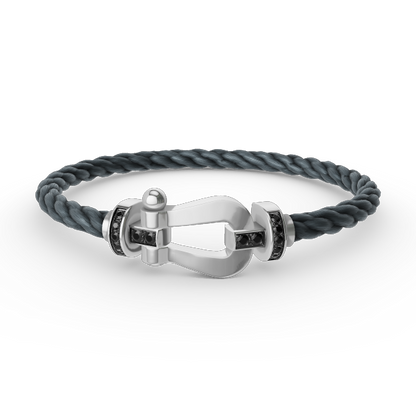 [⭐JeweliWhal]FORCE LARGE HORSESHOE BLACK DIAMOND BRACELET SILVER