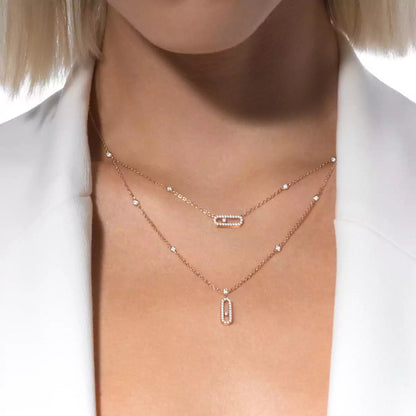 [⭐JeweliWhal]2 Rows Rose Gold Diamond Pave_ Necklace Move Uno
