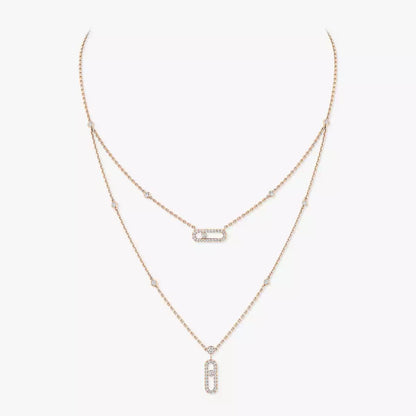 [⭐JeweliWhal]2 Rows Rose Gold Diamond Pave_ Necklace Move Uno