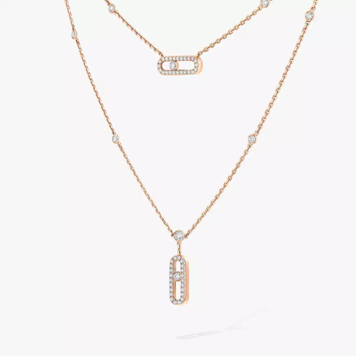 [⭐JeweliWhal]2 Rows Rose Gold Diamond Pave_ Necklace Move Uno