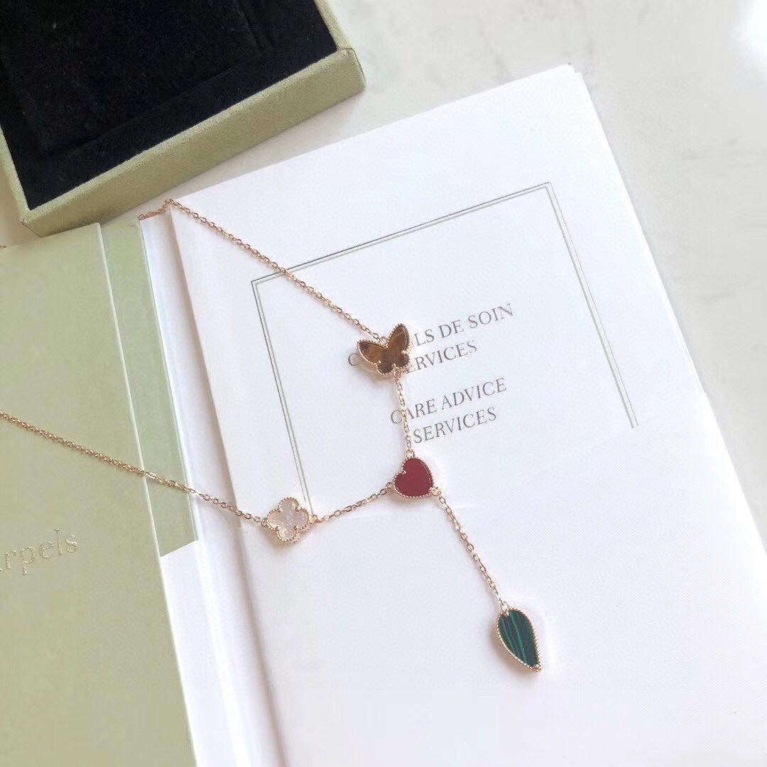 [⭐JeweliWhal]LUCKY SPRING 4 MOTIFS ROSE GOLD NECKLACE