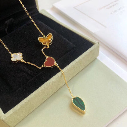 [⭐JeweliWhal]LUCKY SPRING 4 MOTIFS ROSE GOLD NECKLACE
