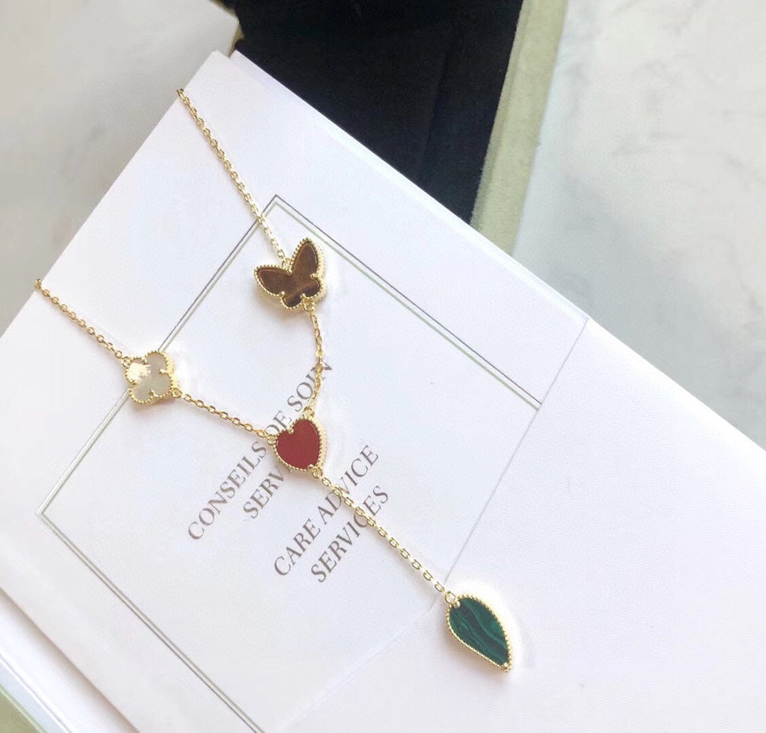 [⭐JeweliWhal]LUCKY SPRING 4 MOTIFS ROSE GOLD NECKLACE